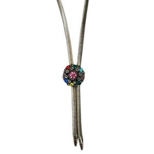 Vintage Coro Bolero Lariat Necklace Colorful Rhinestones Gold Tone Western